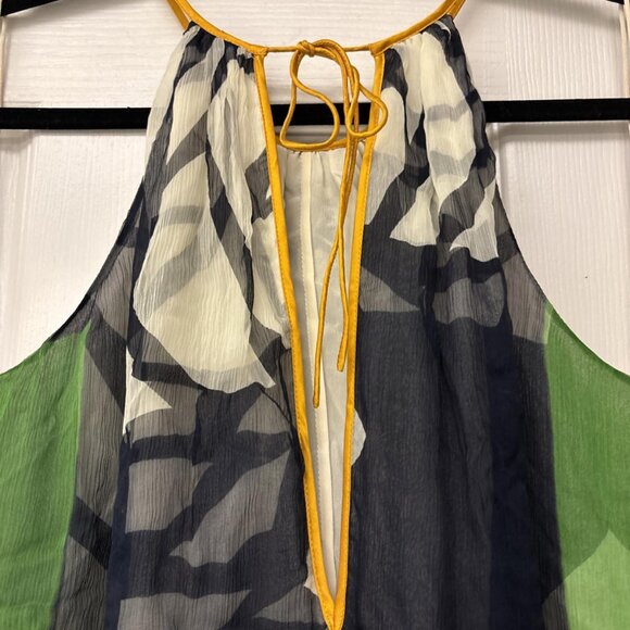 Catherine Malandrino Green & Blue Print Trapeze Silk Dress Size: 6. Cocktail - Picture 10 of 12